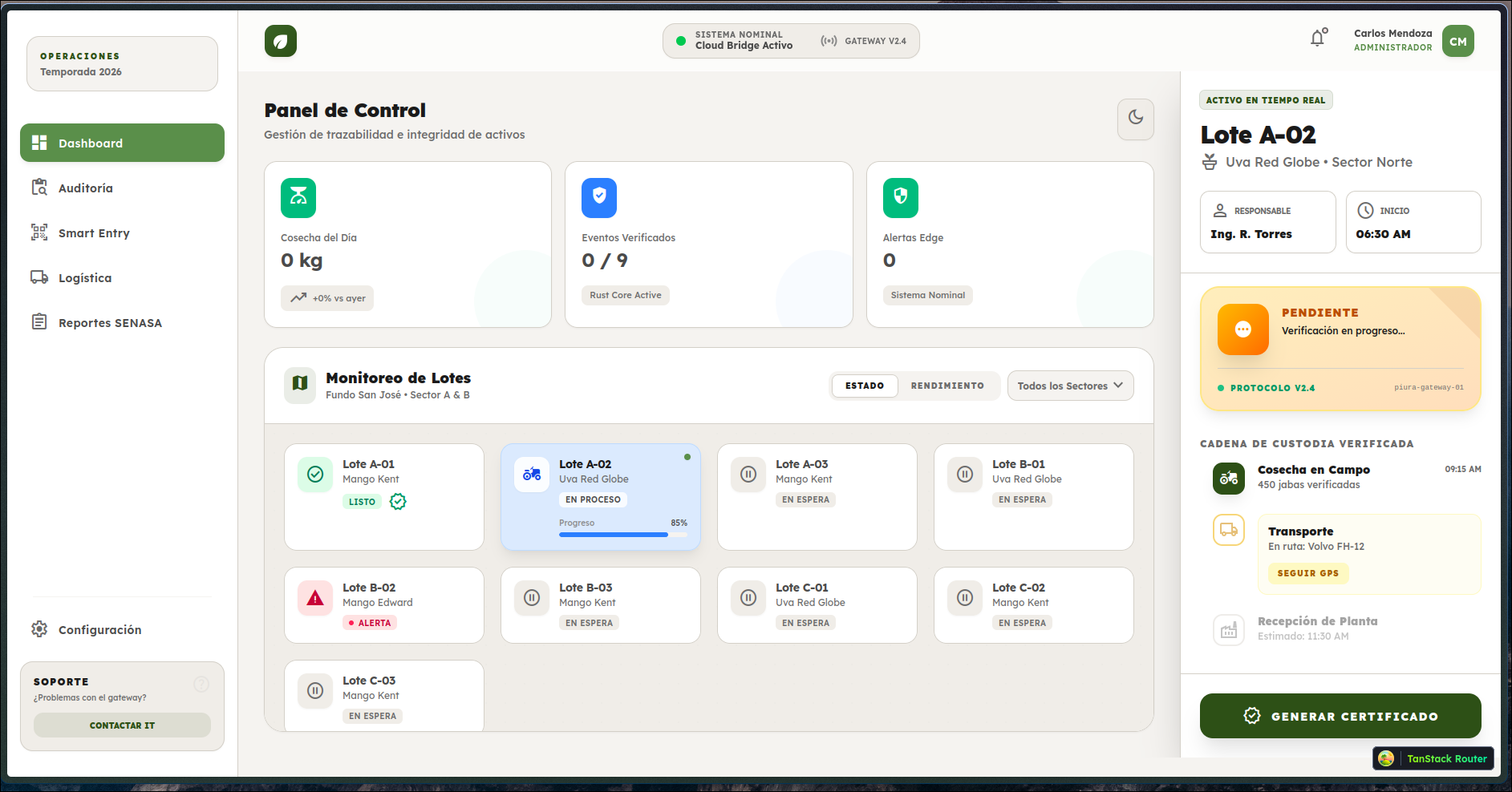 EdgeTraz Agro — traceability dashboard